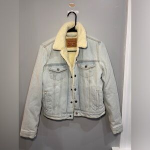 NWOT Levi's Womens Stone Button Down Sherpa Denim Leather Trucker Jacket Small